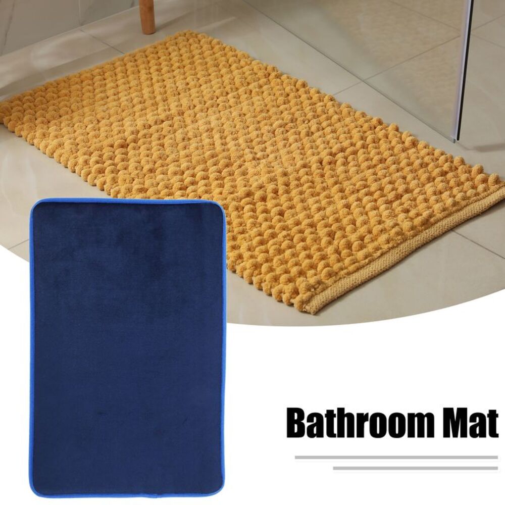 Solid Color Pattern Bathroom Rugs, Polyester Bath Mat Navy Blue - Picture 2 of 6